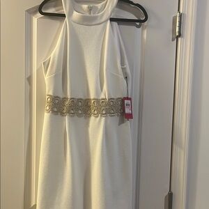 Vince Camuto White Sequin Halter Midi Dress